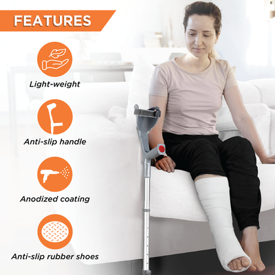 Champ Max Elbow Crutch for Physically Challenged With Adjustable Height & Movable Elbow Support, Light Weight (1 Pair) (Grey)