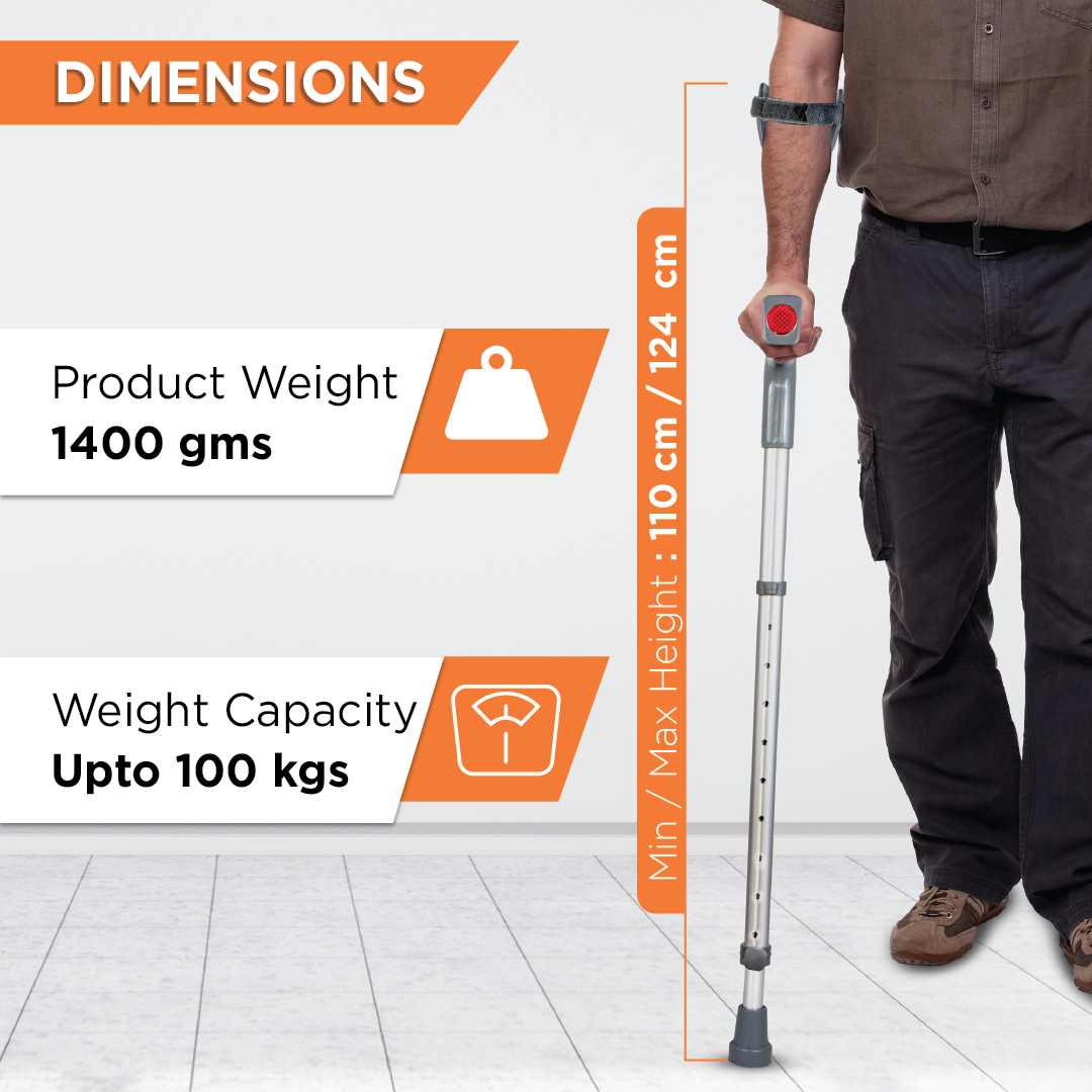 Champ Max Elbow Crutch for Physically Challenged With Adjustable Height & Movable Elbow Support, Light Weight (1 Pair) (Grey)