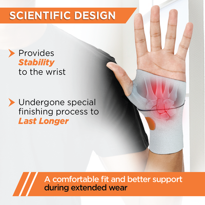 Neoprene Wrist Brace | Provides Compression & Support to the Wrist - Grey