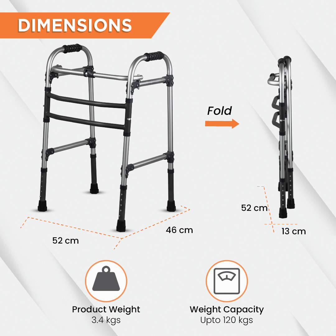 Dura Max Walker (Aluminium) | Foldable Walking Aid | Adjustable Height  | Light Weight | With Premium Grade Rubber Shoes and PVC Grip  (Grey)
