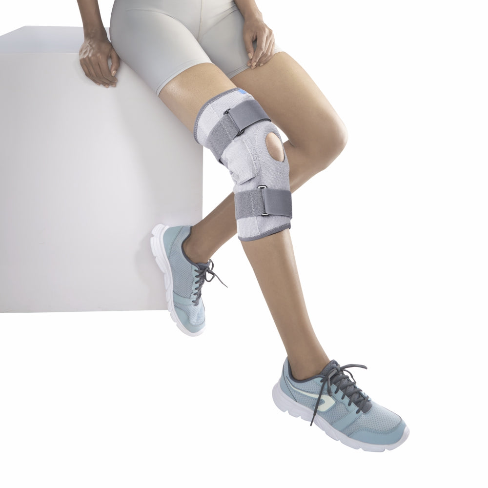 Stretchable Hinged Elastic with Open Patella | Ideal moderate support to  provide Knee Pain Relief | Color - Grey (Single Piece)