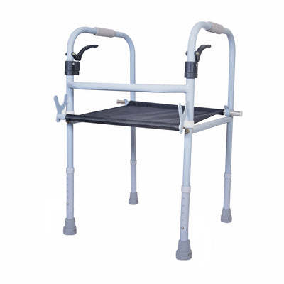 Dura Step Walker with Seat | Foldable Walking Aid | Adjustable Height | Light Weight | With Premium Grade Rubber Shoes and PVC Grip (Grey)