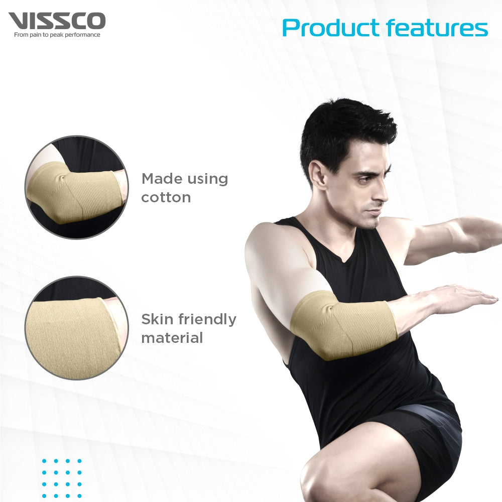 Elbow Support | Relieves Elbow Joint Pain for ease of movement | For Cricket/Volleyball (Beige) - Vissco Next