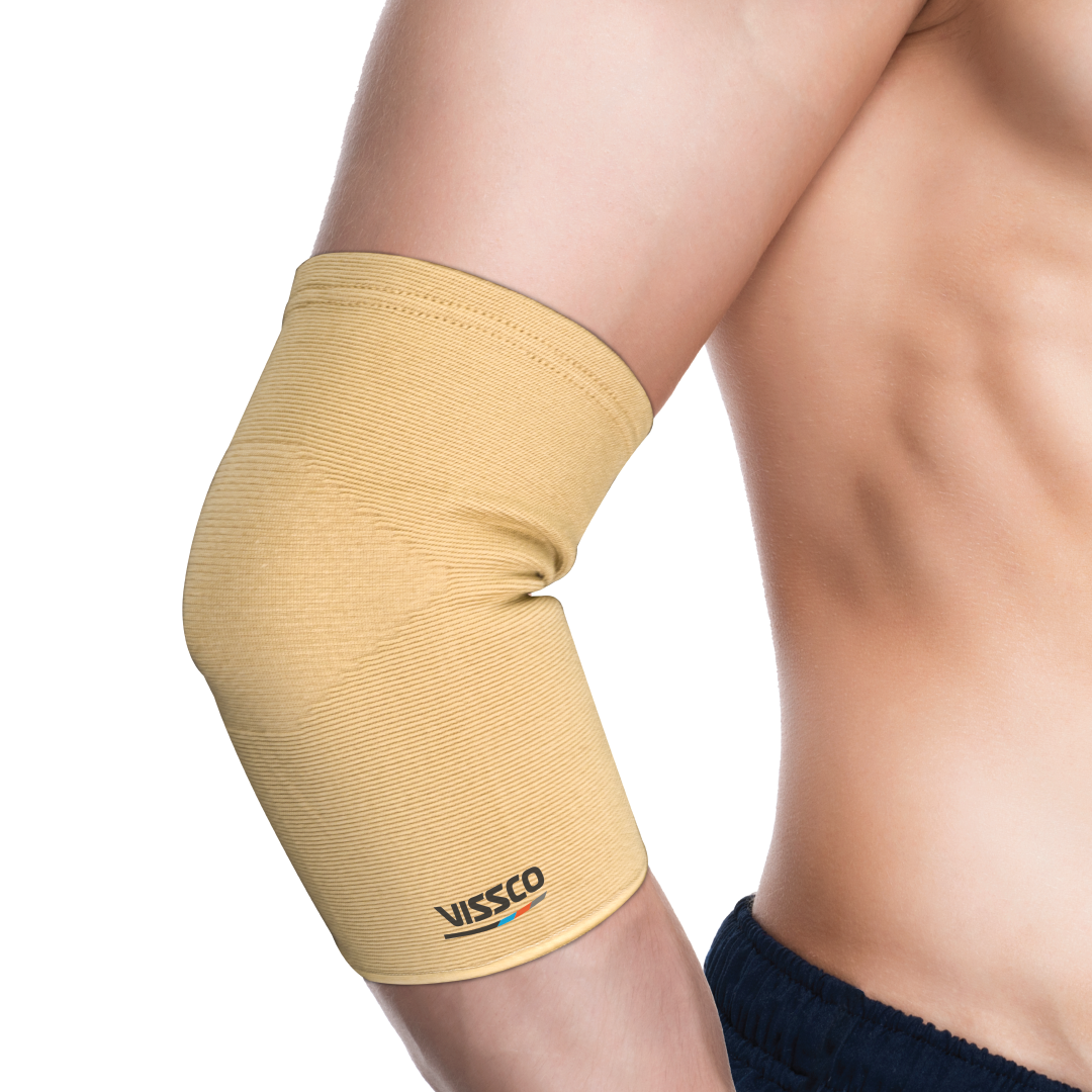 Elbow Support | Relieves Elbow Joint Pain for ease of movement | For Cricket/Volleyball (Beige)