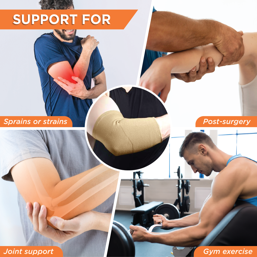 Elbow Support | Relieves Elbow Joint Pain for ease of movement | For Cricket/Volleyball (Beige)