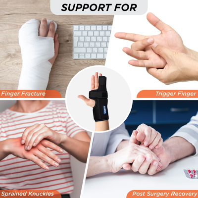 Boxer's Support Brace | Detachable Splints | For Finger Fracture, Trigger finger | Left / Right hand (Black)