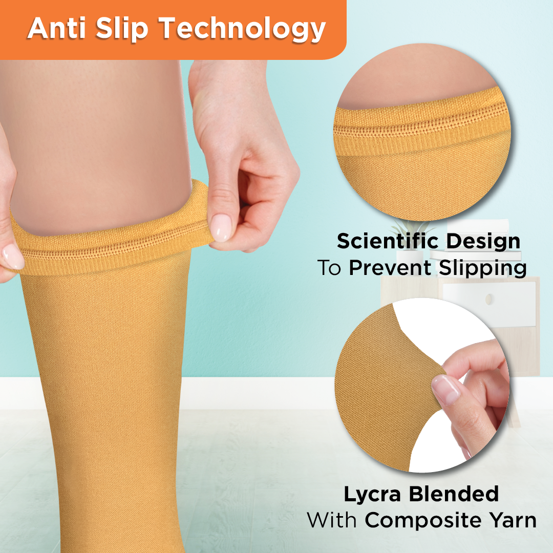 Medical Compression Stockings (Below Knee) | Improves Blood Circulation & Relieves Pain (Beige)