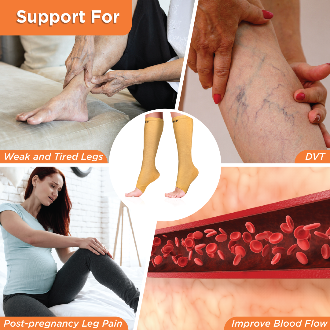 Medical Compression Stockings (Below Knee) | Improves Blood Circulation & Relieves Pain (Beige)
