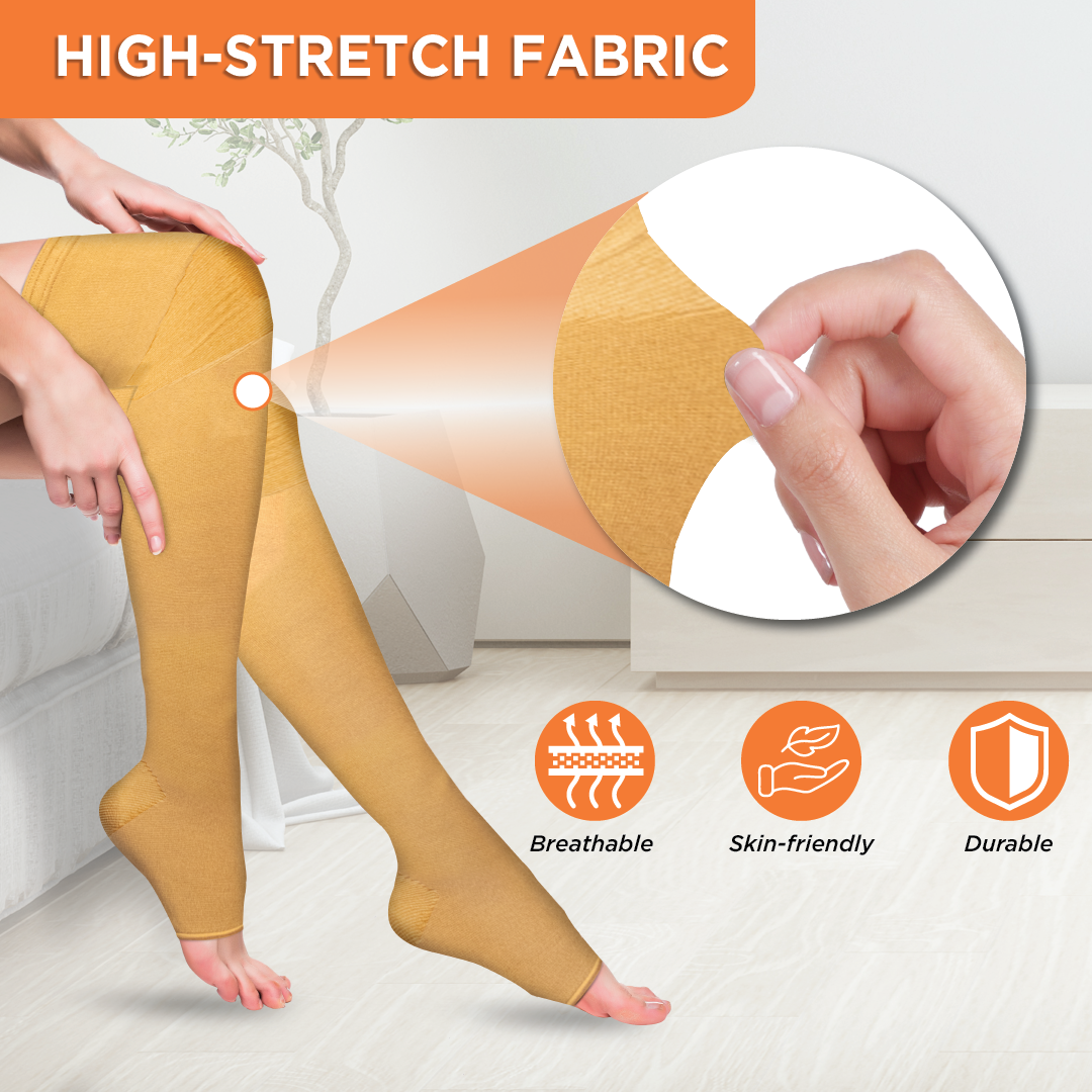 Medical Compression Stockings (Above Knee) | Improves Blood Circulation & Relieves Pain (Beige)