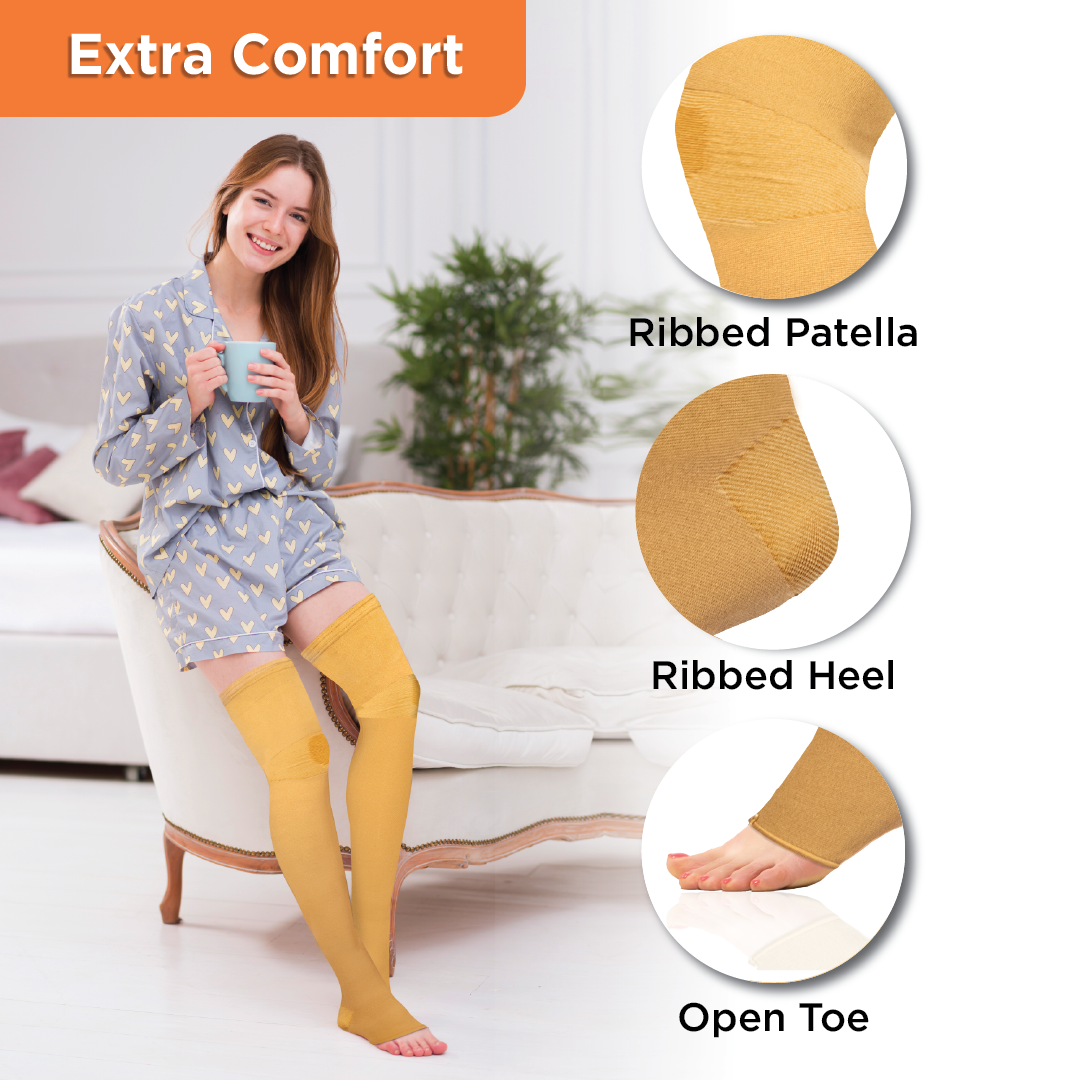 Medical Compression Stockings (Above Knee) | Improves Blood Circulation & Relieves Pain (Beige)