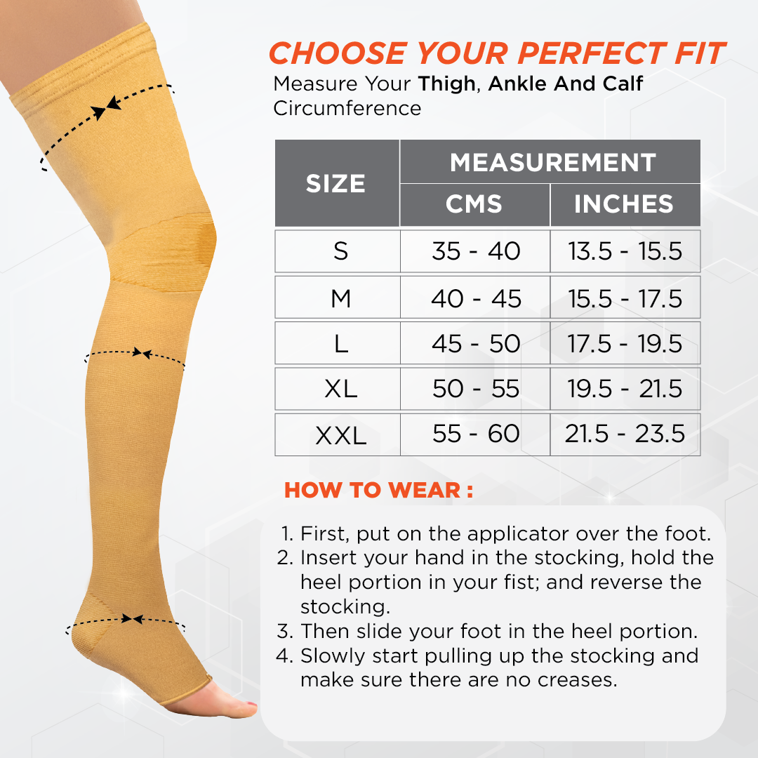 Medical Compression Stockings (Above Knee) | Improves Blood Circulation & Relieves Pain (Beige)