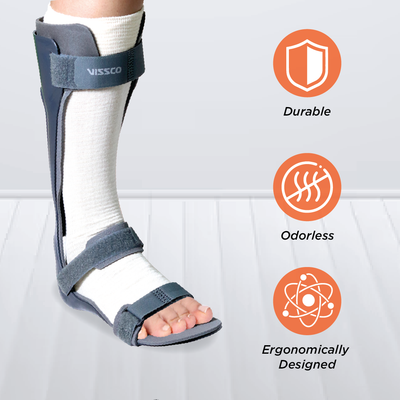 Foot Drop Support with Padding, For Peroneal Nerve Palsy, Free Stockinette, Lightweight (Grey)