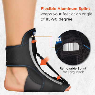 Foot Raiser With Detachable Splints, Support for Plantar Fasciitis, Weak Ankles - Left / Right Feet (Black)
