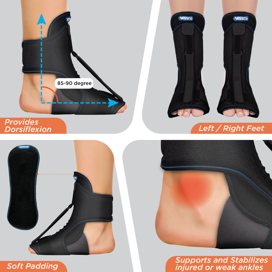 Foot Raiser With Detachable Splints, Support for Plantar Fasciitis, Weak Ankles - Left / Right Feet (Black)