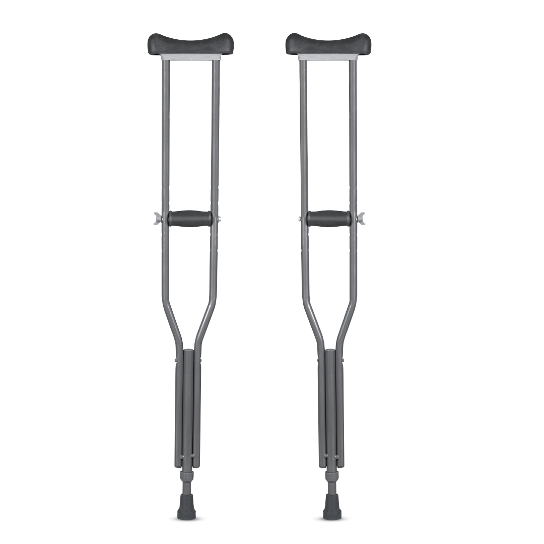 Astra Under Arm Crutches | Adjustable Elbow Support & Height | Light Weight | PVC grip Handle (1 Pair) | Color (Grey)