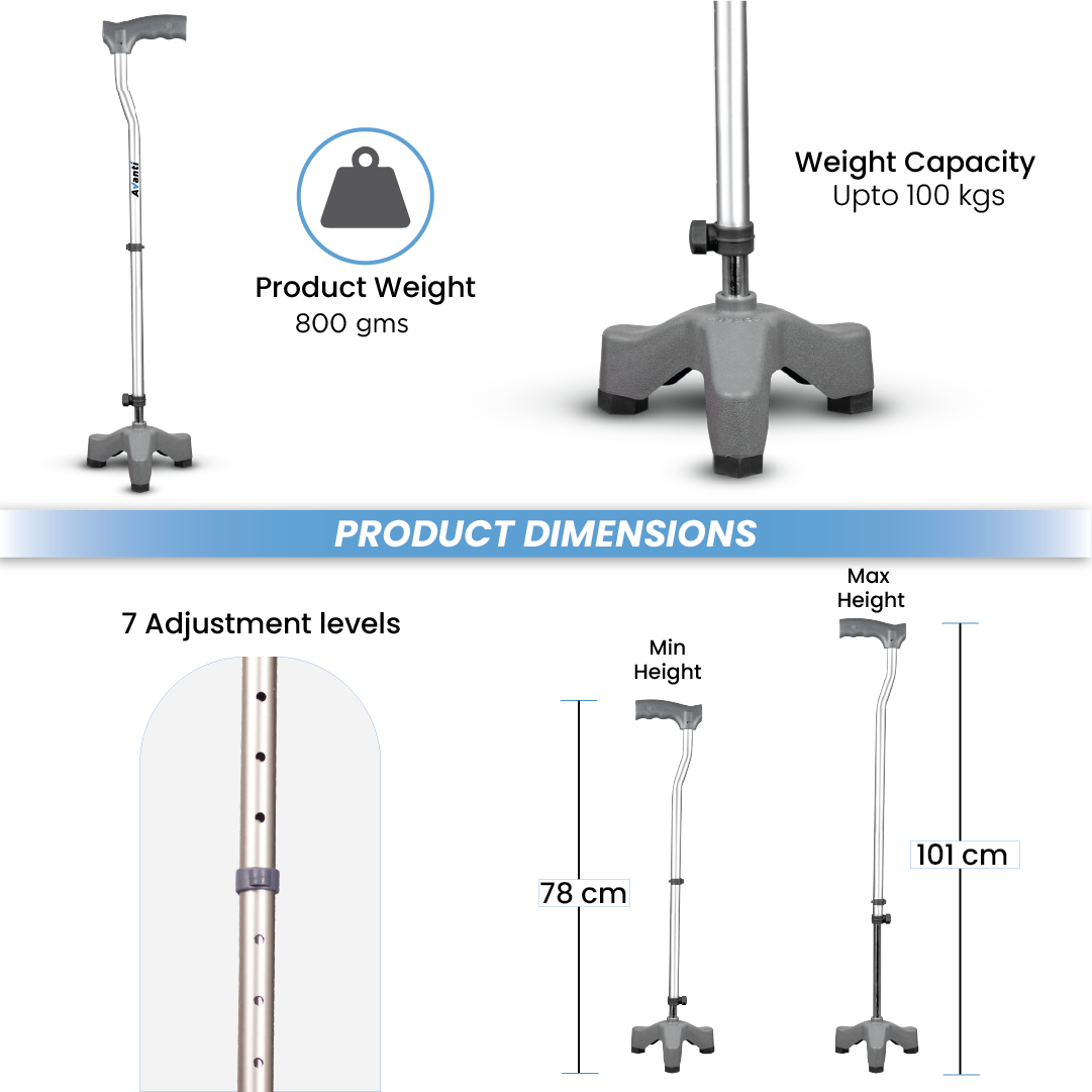 Vissco Avanti Walking Stick - Tripod, L-Shaped | Aluminum
