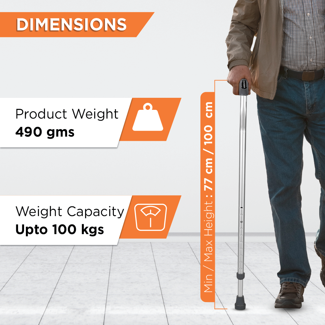 Avanti L Shape Walking Stick | Adjustable Height | Lightweight Walking Stick (Grey)