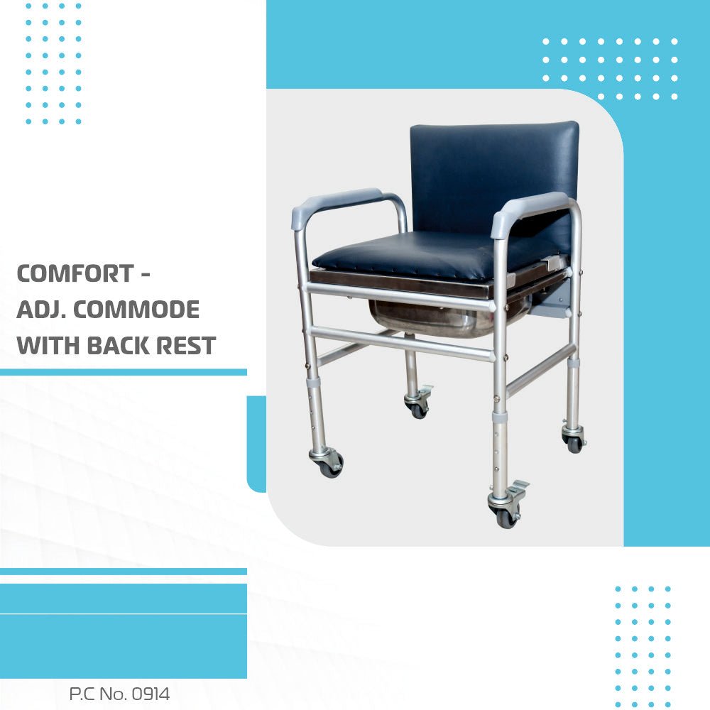 Comfort Commode with Fixed Back Rest & Adjustable Height | Light Weigh ...