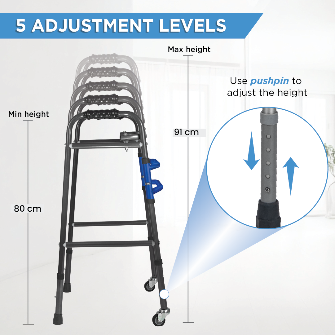 Vissco Medipedic Walker - Double Bar with Rotating Castors | Central Folding