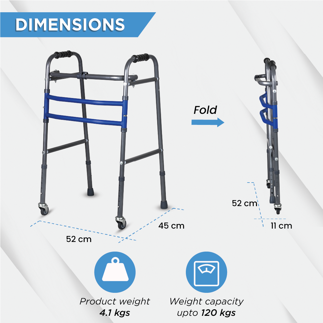 Vissco Medipedic Walker - Double Bar with Rotating Castors | Central Folding