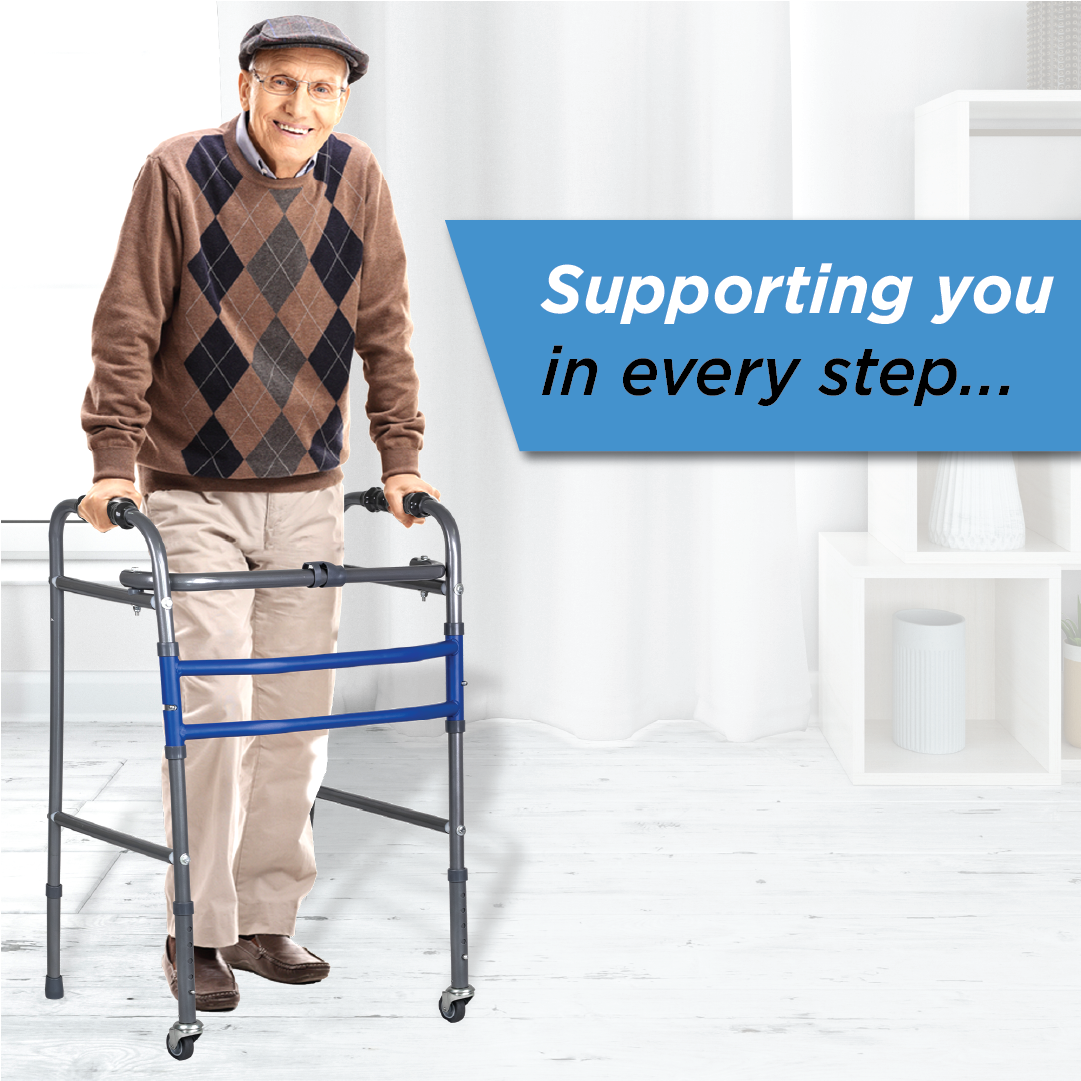 Vissco Medipedic Walker - Double Bar with Rotating Castors | Central Folding
