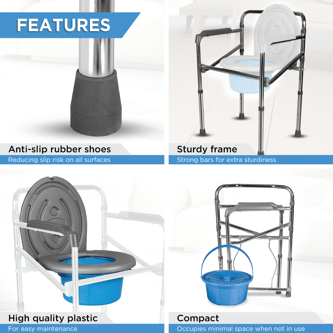 Vissco Comfort Folding Commode Chair - Chrome