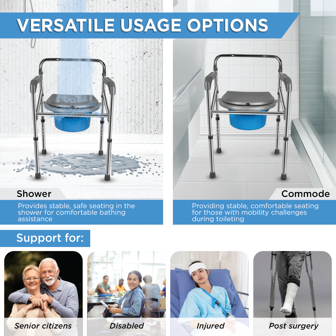 Vissco Comfort Folding Commode Chair - Chrome