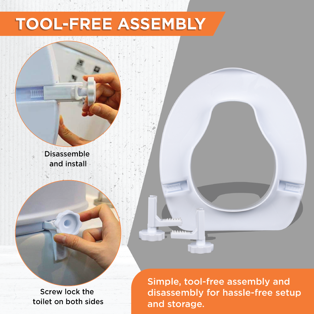 Comfort Commode Elevated Seat (2 / 4 / 6 Inch Height) Without Lid | Portable, Lightweight Commode Raiser (White)