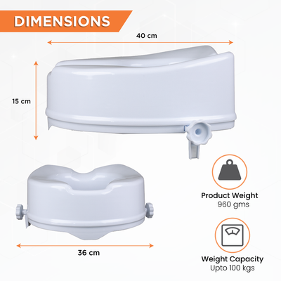 Comfort Commode Elevated Seat (2 / 4 / 6 Inch Height) Without Lid | Portable, Lightweight Commode Raiser (White)