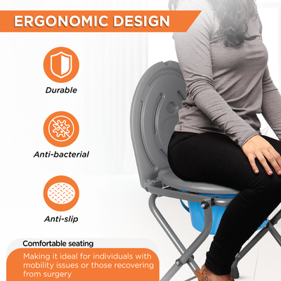 Comfort - Medipedic Commode | Foldable Commode | Light Weight | 100Kg Weight Bearig Capacity (Grey)
