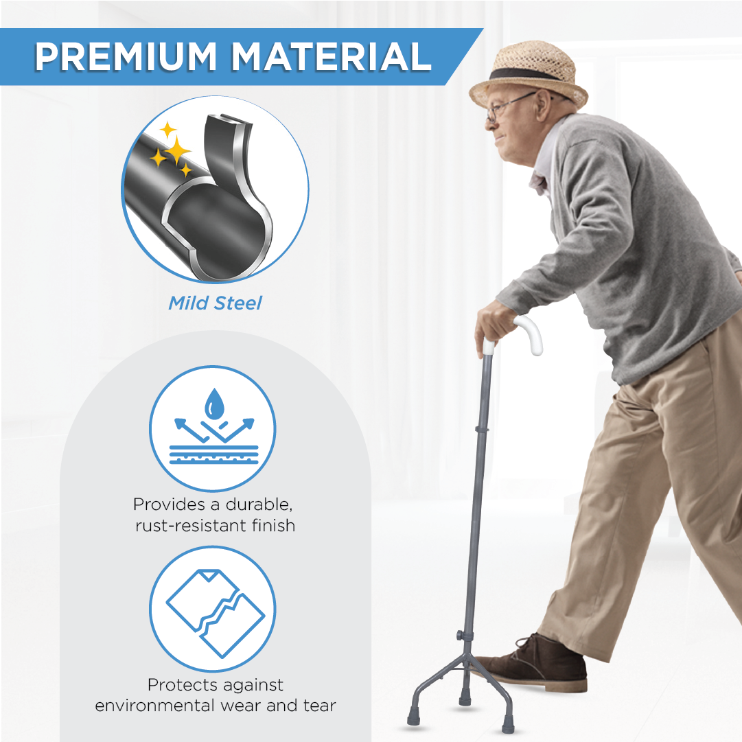 Vissco Medipedic Walking Stick - Tripod, U-Shaped | Mild Steel