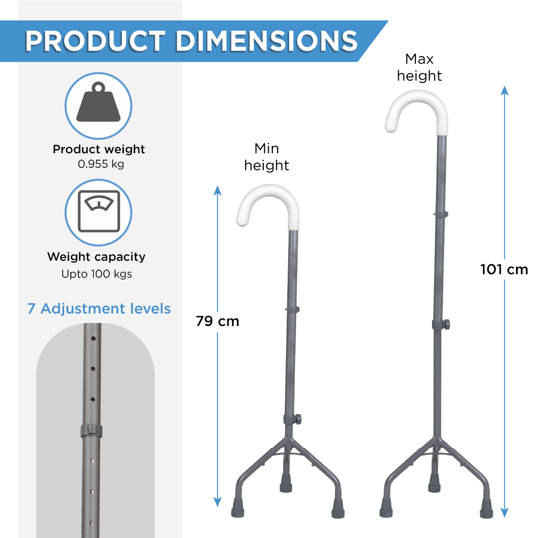 Vissco Medipedic Walking Stick - Tripod, U-Shaped | Mild Steel
