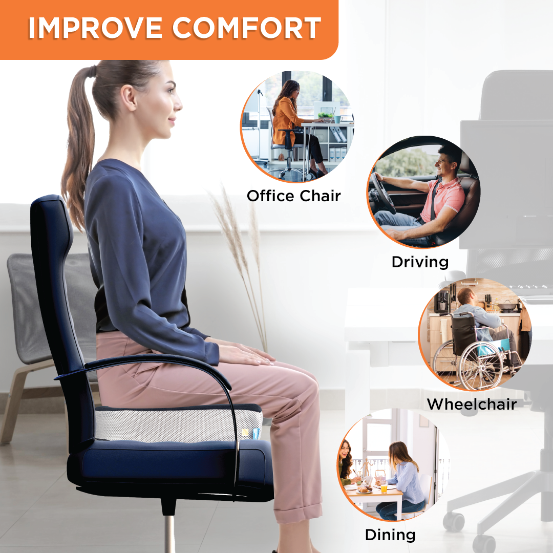 Orthopaedic Coccyx Cushion Seat For Lower Back Tailbone Pain Reliever Useful on a Car Seat Office Chair (Grey)