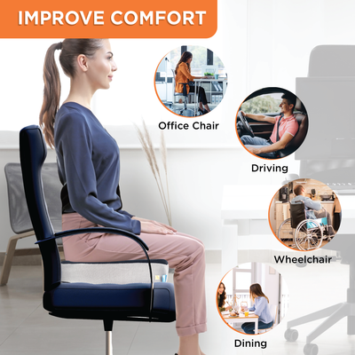 Orthopaedic Coccyx Cushion Seat | For Lower Back & Tailbone Pain Reliever | Useful on a Car Seat / Office Chair (Grey)