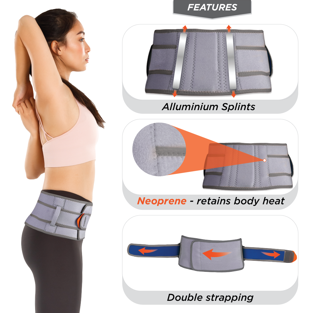 Neoprene Back Support Belt 6" | Supports the Lumbar Spine | Corrects Posture & Relieves Back Pain (Grey)