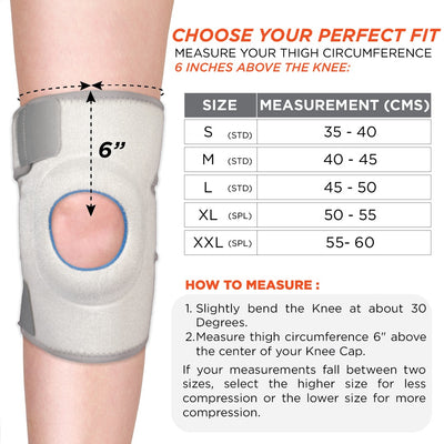 Neoprene Knee Cap | Ideal mild support for free Knee movement | Color- Grey (Single Piece)