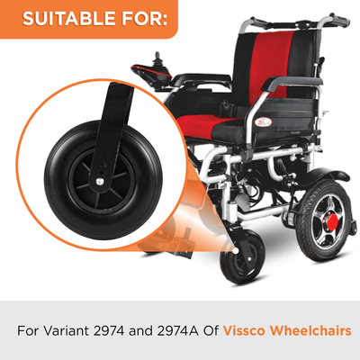 Front 8" Wheel With Fork & Nut Bolt for Zip Lite Power Wheelchairs (1 Piece) - 2974 & 2974A