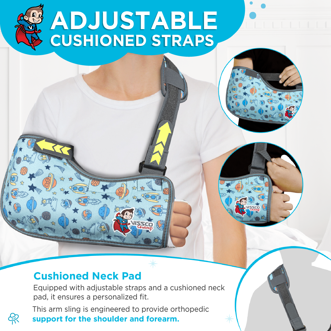 Vissco Champ Arm Sling Shoulder Support for Kids, Fracture Support, Immobilization, Prevents Shoulder Dislocation, Skin Friendly & Breathable Material.