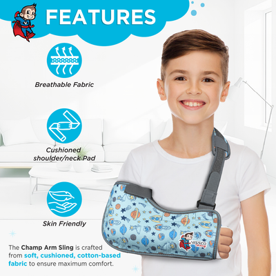 Vissco Champ Arm Sling Shoulder Support for Kids, Fracture Support, Immobilization, Prevents Shoulder Dislocation, Skin Friendly & Breathable Material.