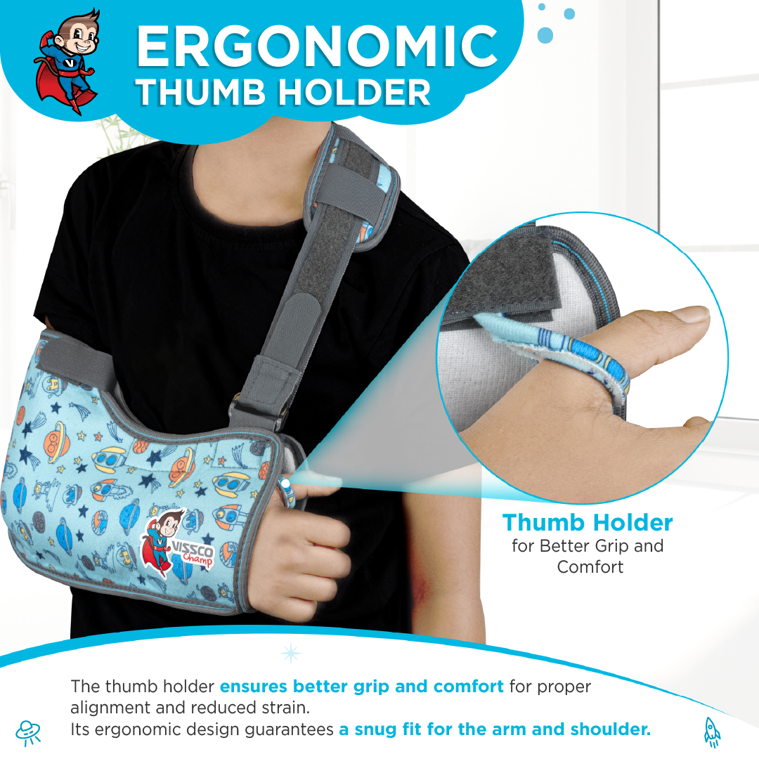 Vissco Champ Arm Sling Shoulder Support for Kids, Fracture Support, Immobilization, Prevents Shoulder Dislocation, Skin Friendly & Breathable Material.