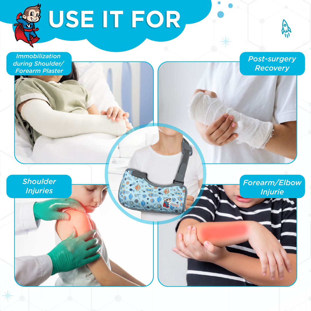 Vissco Champ Arm Sling Shoulder Support for Kids, Fracture Support, Immobilization, Prevents Shoulder Dislocation, Skin Friendly & Breathable Material.