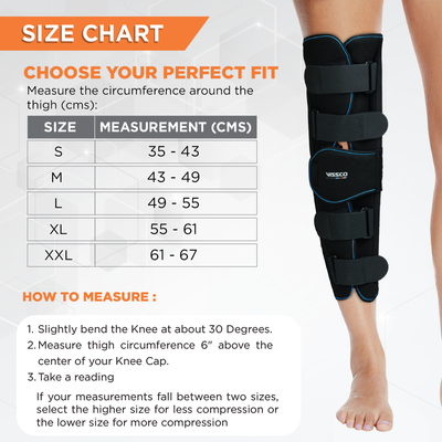 Knee Stabler - Long (19" Brace) |Ideal firm Knee support that limits knee motion & stabilizes the knee with mediolateral metal supports | Color - Black