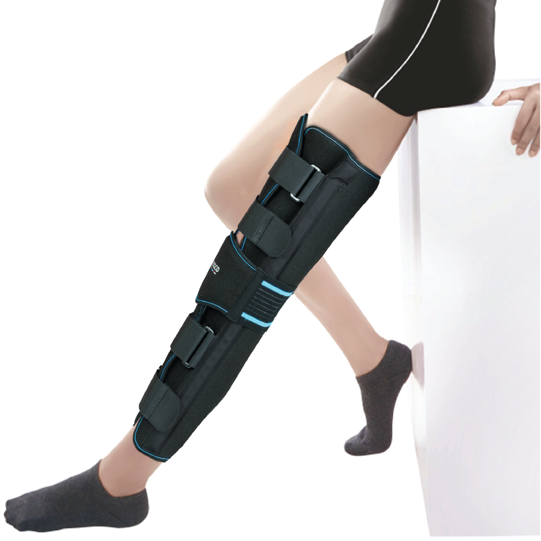 Knee Stabler - Long (22" Brace) |Ideal firm Knee support that limits knee motion & stabilizes the knee with mediolateral metal supports | Color - Black