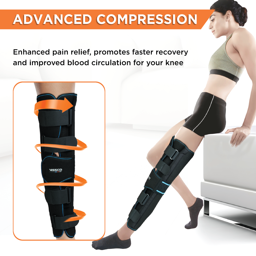 Knee Stabler - Long (22" Brace) |Ideal firm Knee support that limits knee motion & stabilizes the knee with mediolateral metal supports | Color - Black