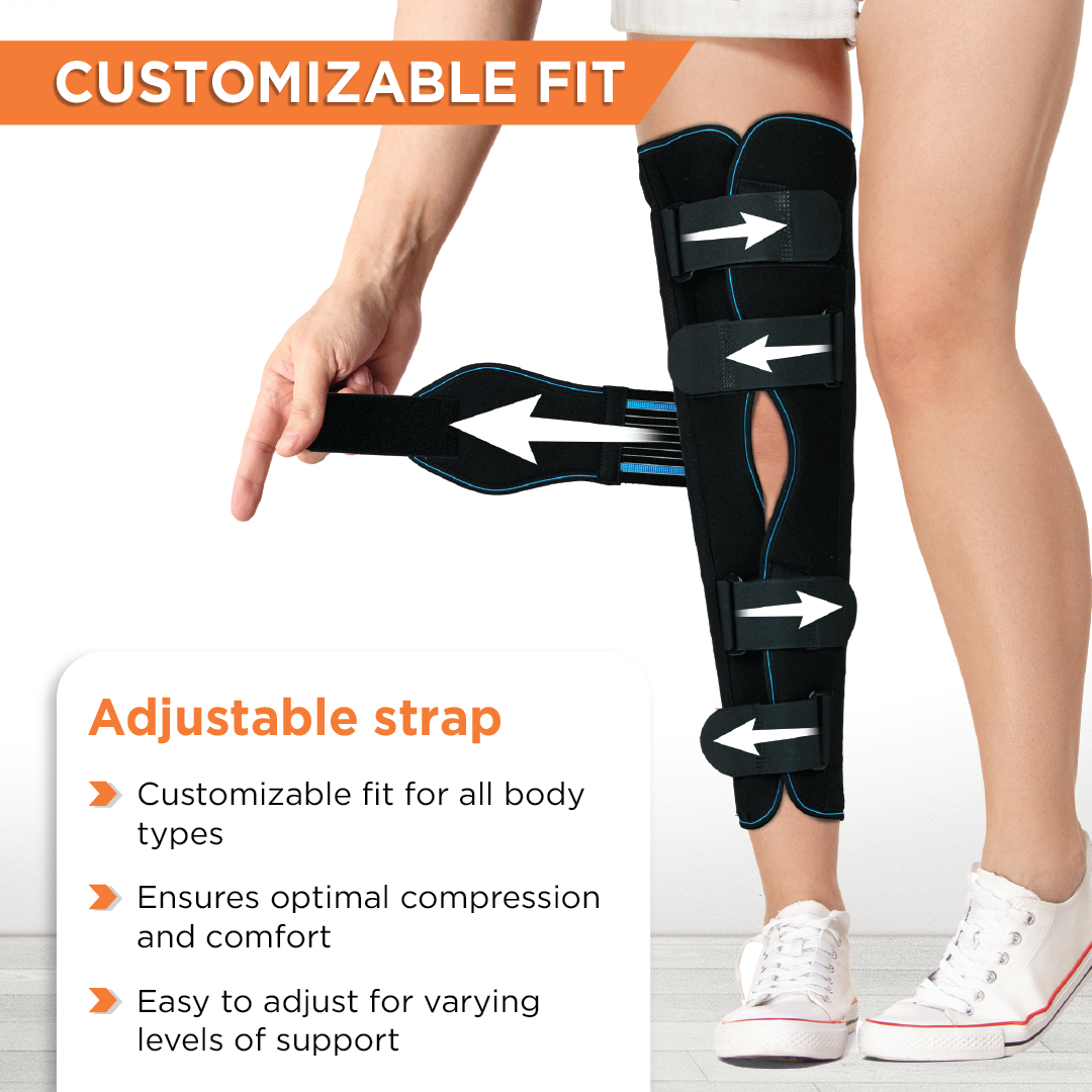 Knee Stabler - Long (22" Brace) |Ideal firm Knee support that limits knee motion & stabilizes the knee with mediolateral metal supports | Color - Black