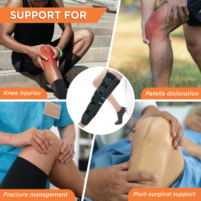 Knee Stabler - Long (22" Brace) |Ideal firm Knee support that limits knee motion & stabilizes the knee with mediolateral metal supports | Color - Black