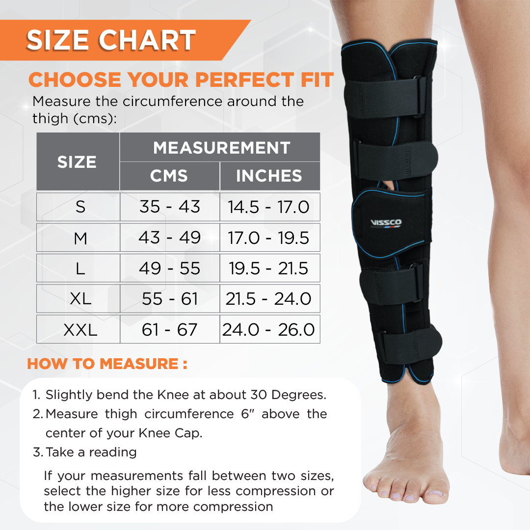 Knee Stabler - Long (22" Brace) |Ideal firm Knee support that limits knee motion & stabilizes the knee with mediolateral metal supports | Color - Black