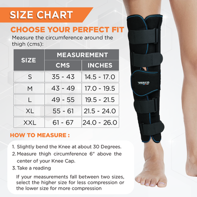 Knee Stabler - Long (22" Brace) |Ideal firm Knee support that limits knee motion & stabilizes the knee with mediolateral metal supports | Color - Black