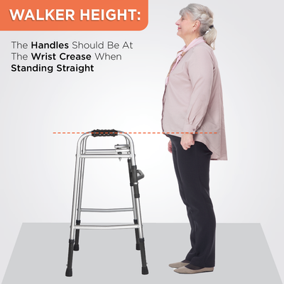 Dura Lite Walker (Aluminium) | Foldable Walking Aid | Adjustable Height | Light Weight | With Premium Grade Rubber Shoes and PVC Grip (Grey)