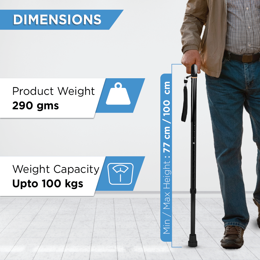 Vissco Avanti Walking Stick - Black, T-Shaped | Aluminum